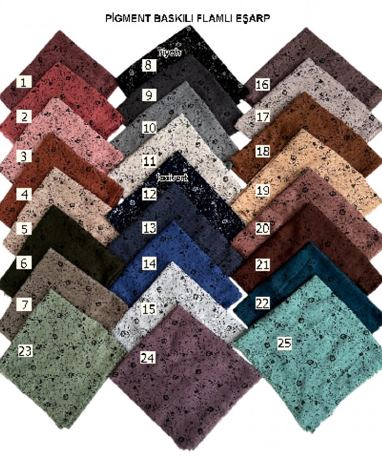Pigment Baskı Flamlı Eşarp V-5092