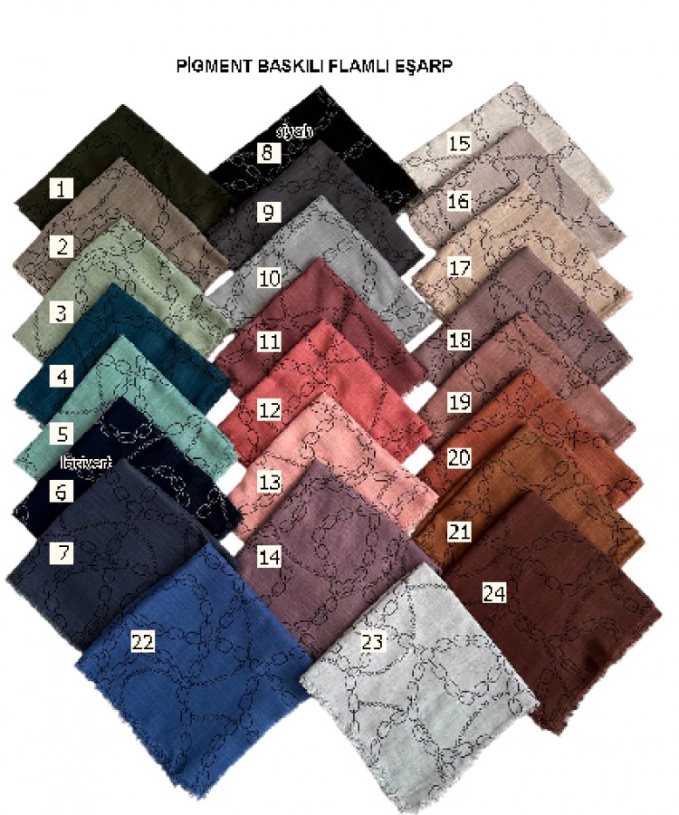 Pigment Baskı Flamlı Eşarp V-5092